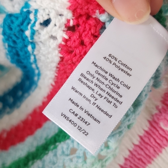 Talbots Crochet Knit Multicolor Crewneck Sleeveless Sweater Sunset Stripe Boho L - Picture 11 of 11